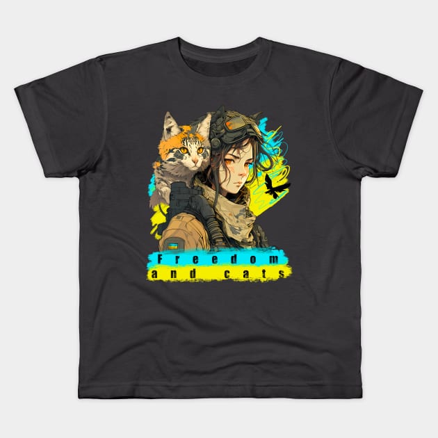 Freedom and cats Kids T-Shirt by NemfisArt